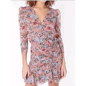 Veronica Beard Maggie Silk Dress Womens 2 Multicolor Floral Ruched Mini Boho